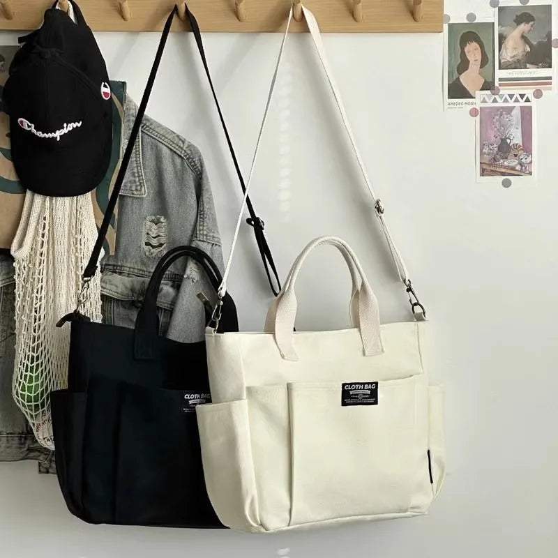 Urban Minimalist Female Student Large Capacity Commuting Horizontal Canvas Single Shoulder Diagonal Cross Portable Tote Bag Abysaz Kollectionz