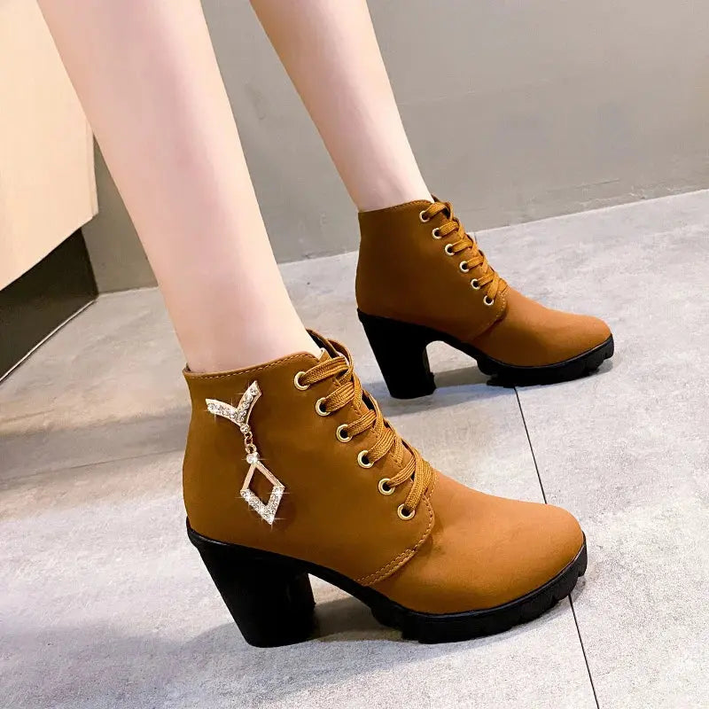 Comemore 2023 New Women Shoes Lace Up Ankle Boots Zapatos Mujer Fashion High Heels Ladies Casual Spring Pumps Platform Heel 42 - Abysaz Kollectionz