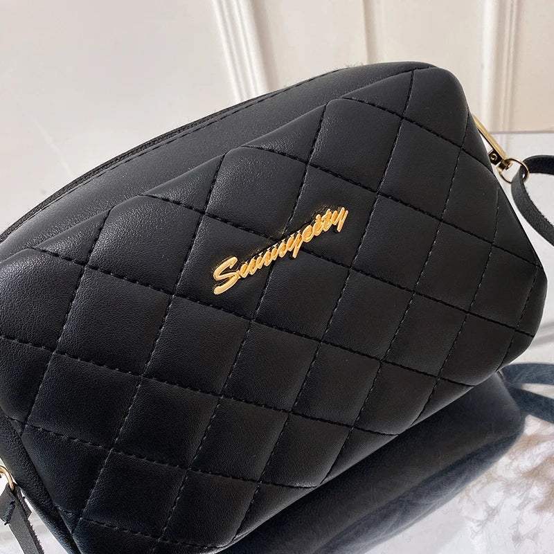 #228 Diamond-shaped quilted zipper square bag, metal lettering shoulder bag, fashionable woman shoulder bag, camera casual bag Abysaz Kollectionz