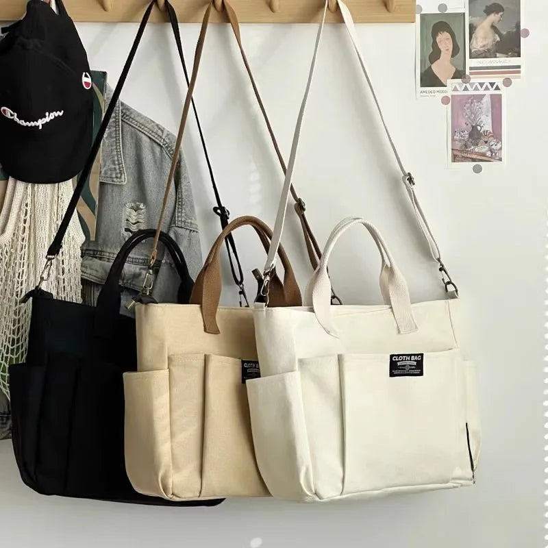 Urban Minimalist Female Student Large Capacity Commuting Horizontal Canvas Single Shoulder Diagonal Cross Portable Tote Bag Abysaz Kollectionz