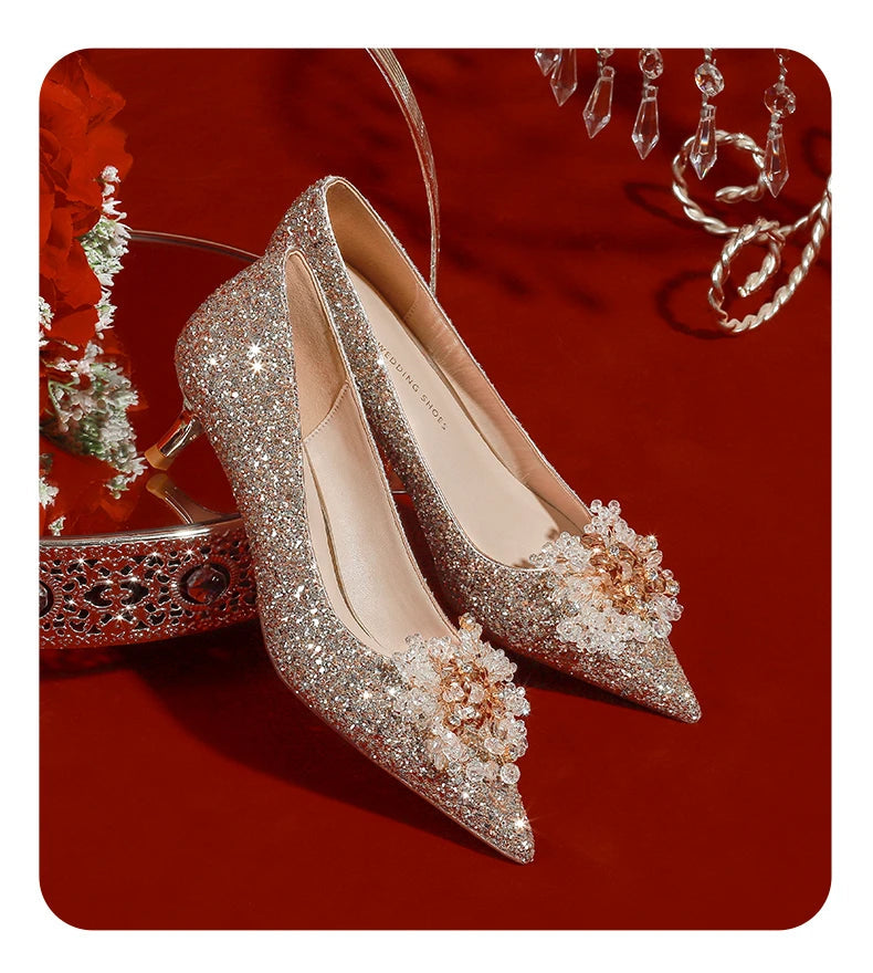 Golden Wedding Shoes Wedding Bridal Shoes Bridesmaid Crystal Shoes Celebrity Stiletto Women Shoes High Heels Shoes for Women Abysaz Kollectionz