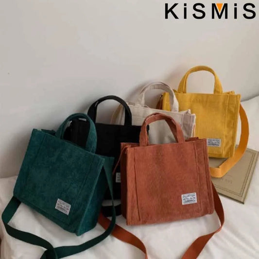 KISMIS New Vintage Women Corduroy Zipper Shoulder Bag Small Cotton Canvas Handbag Casual Tote Crossbody Bag Messenger Bags Abysaz Kollectionz