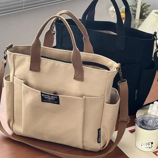 Urban Minimalist Female Student Large Capacity Commuting Horizontal Canvas Single Shoulder Diagonal Cross Portable Tote Bag Abysaz Kollectionz