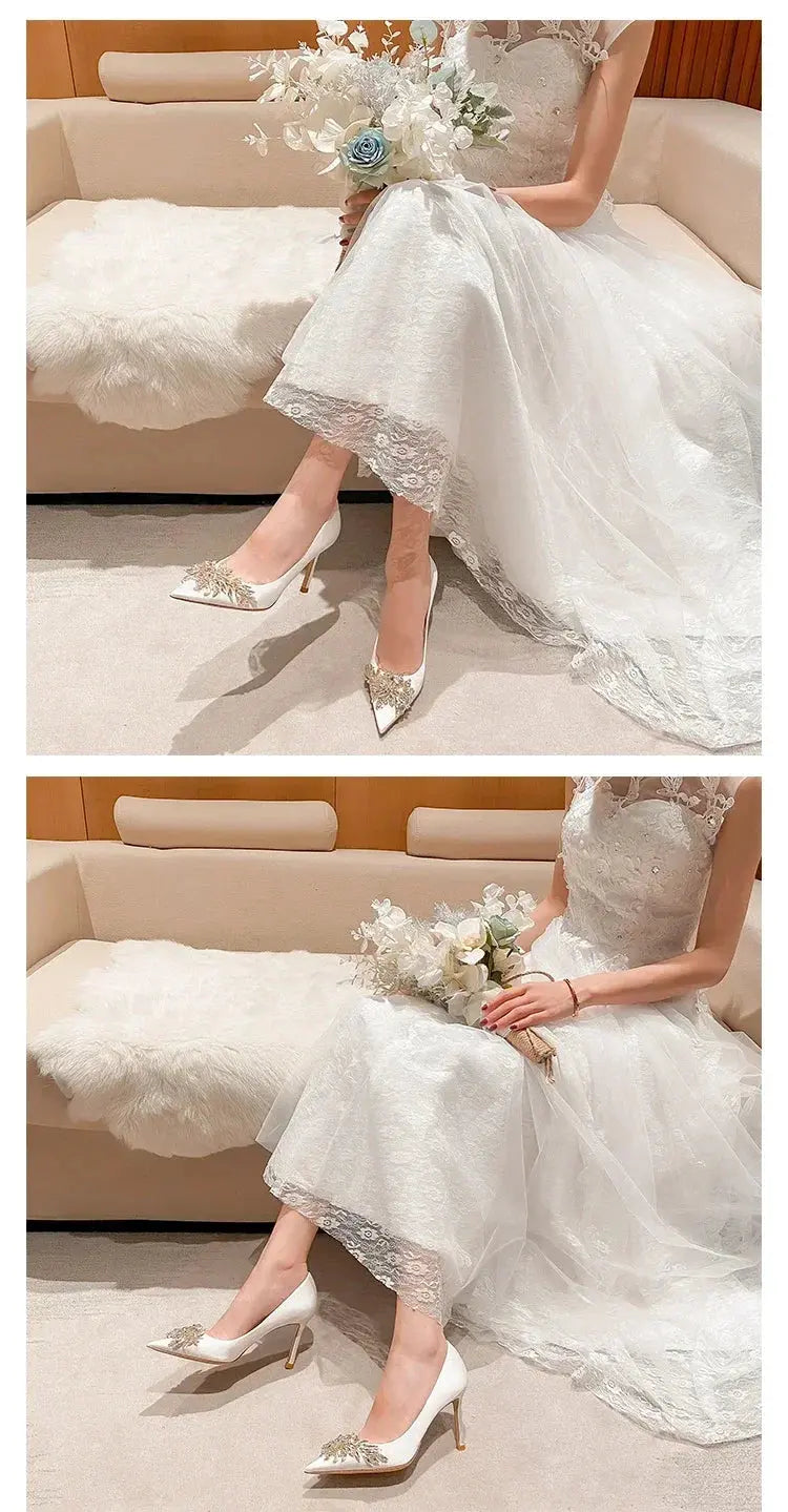 2024 Spring Summer Autumn New Wedding Shoes Red High Heels  Slim Heels Korean Version Pointed Toe Bride Shoes High Heels - Abysaz Kollectionz