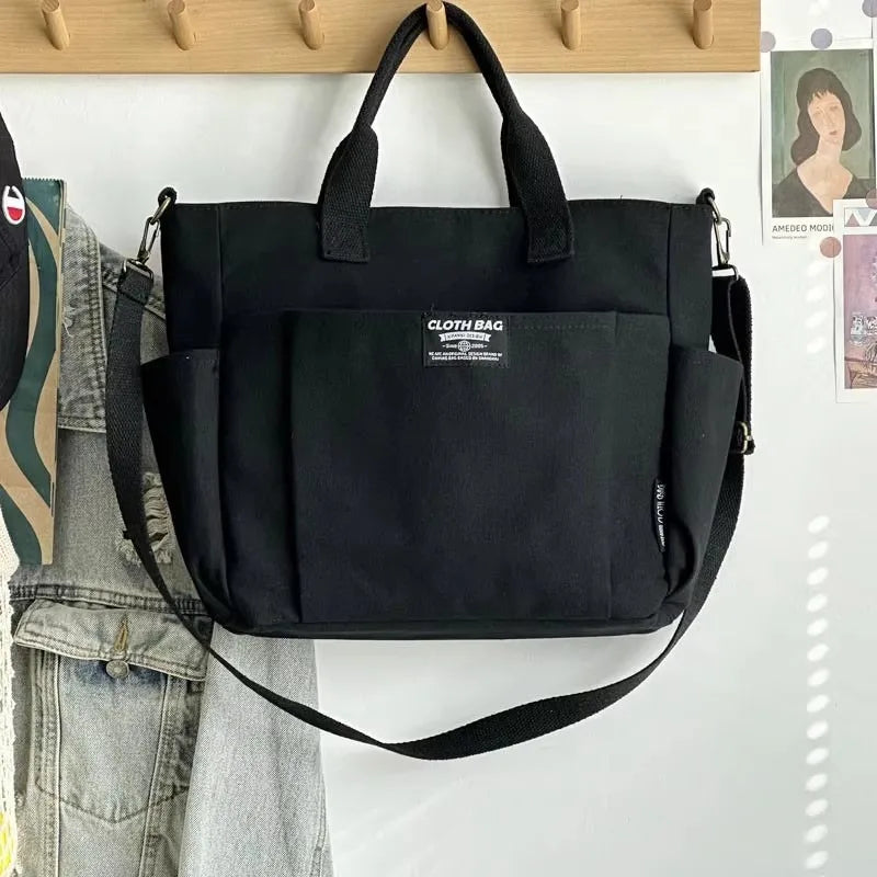 Urban Minimalist Female Student Large Capacity Commuting Horizontal Canvas Single Shoulder Diagonal Cross Portable Tote Bag Abysaz Kollectionz