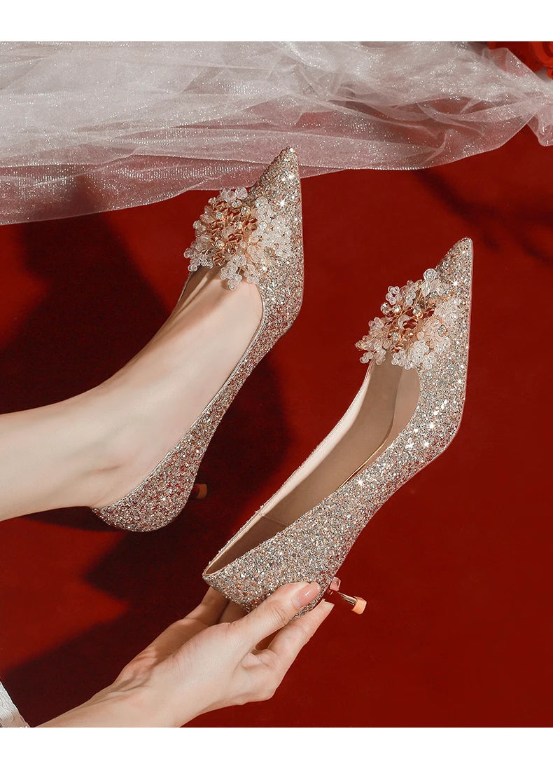Golden Wedding Shoes Wedding Bridal Shoes Bridesmaid Crystal Shoes Celebrity Stiletto Women Shoes High Heels Shoes for Women Abysaz Kollectionz