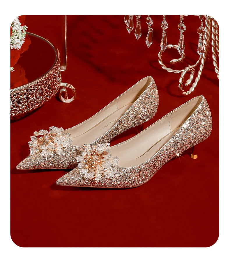 Golden Wedding Shoes Wedding Bridal Shoes Bridesmaid Crystal Shoes Celebrity Stiletto Women Shoes High Heels Shoes for Women Abysaz Kollectionz