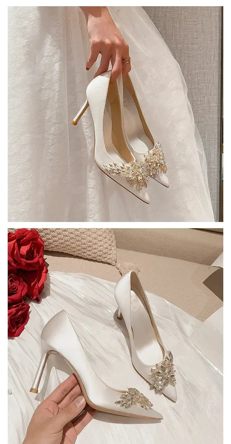 2024 Spring Summer Autumn New Wedding Shoes Red High Heels  Slim Heels Korean Version Pointed Toe Bride Shoes High Heels - Abysaz Kollectionz