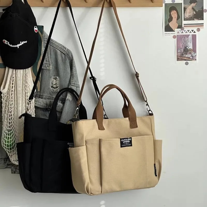 Urban Minimalist Female Student Large Capacity Commuting Horizontal Canvas Single Shoulder Diagonal Cross Portable Tote Bag Abysaz Kollectionz