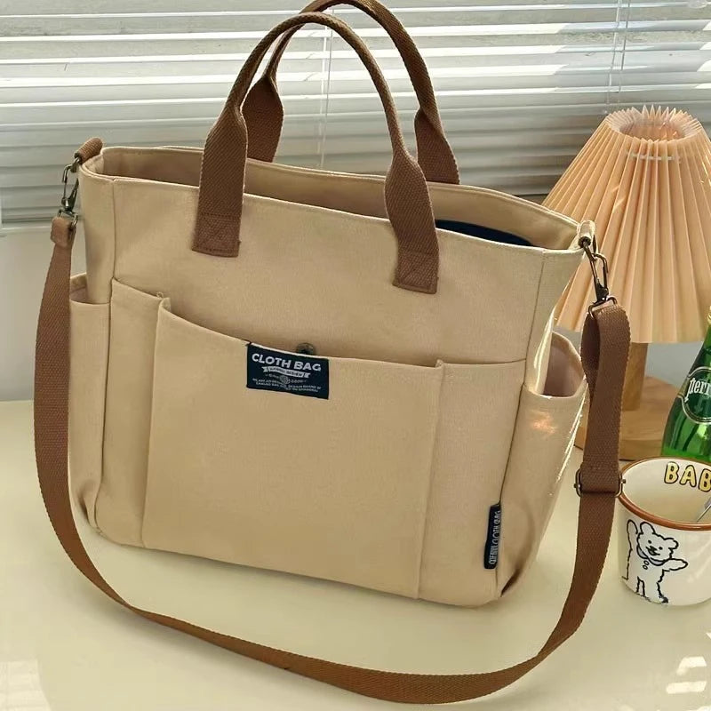 Urban Minimalist Female Student Large Capacity Commuting Horizontal Canvas Single Shoulder Diagonal Cross Portable Tote Bag Abysaz Kollectionz