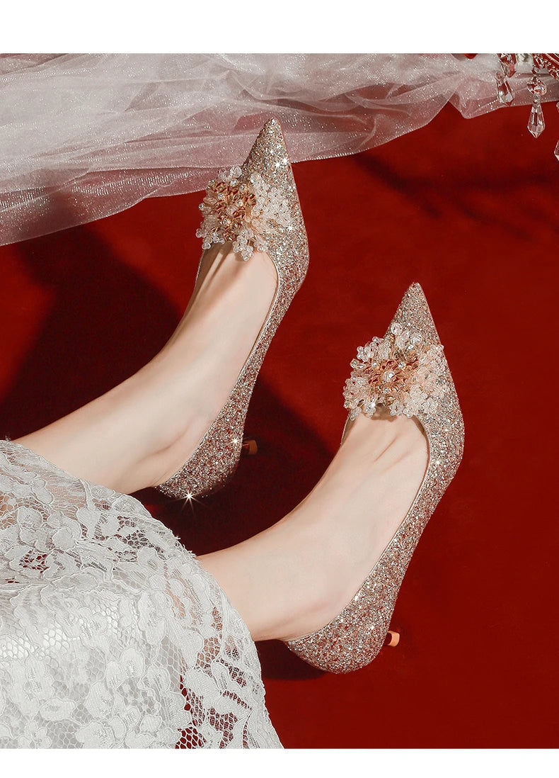 Golden Wedding Shoes Wedding Bridal Shoes Bridesmaid Crystal Shoes Celebrity Stiletto Women Shoes High Heels Shoes for Women Abysaz Kollectionz