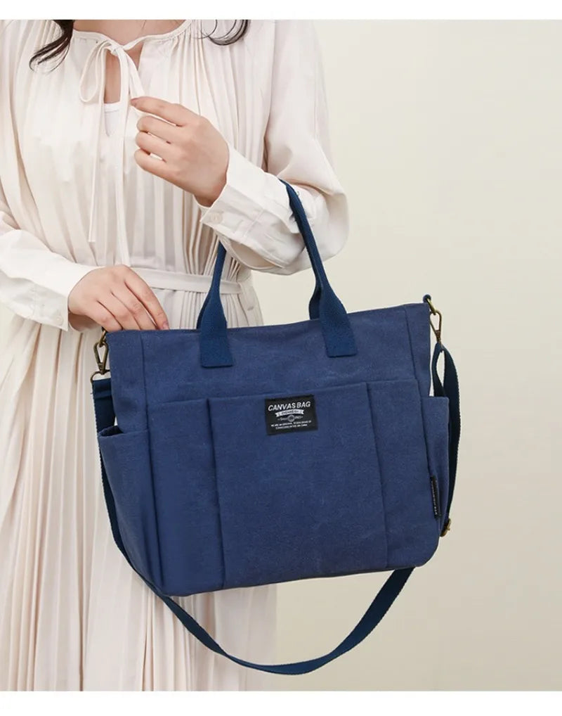 Urban Minimalist Female Student Large Capacity Commuting Horizontal Canvas Single Shoulder Diagonal Cross Portable Tote Bag Abysaz Kollectionz