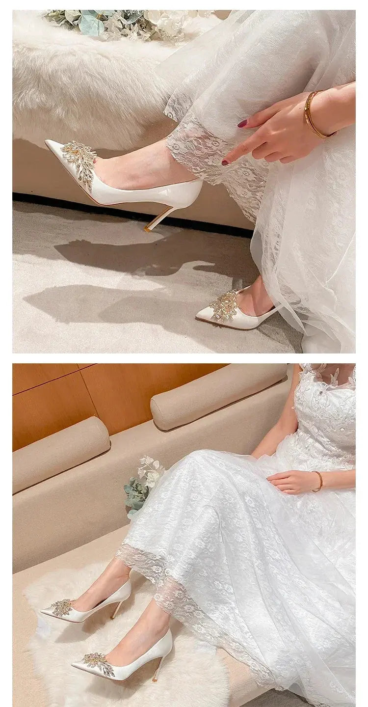 2024 Spring Summer Autumn New Wedding Shoes Red High Heels  Slim Heels Korean Version Pointed Toe Bride Shoes High Heels - Abysaz Kollectionz
