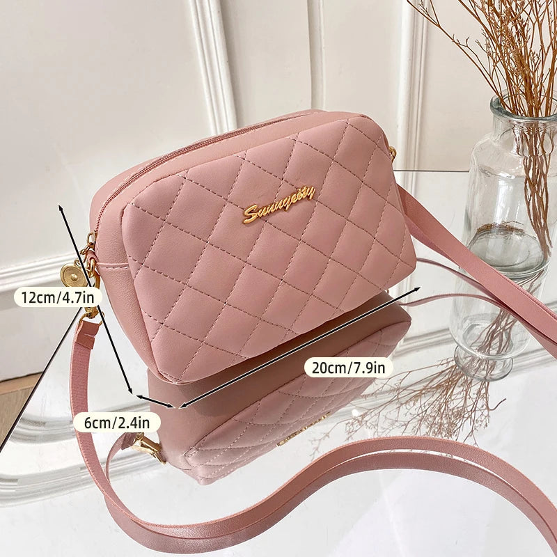 #228 Diamond-shaped quilted zipper square bag, metal lettering shoulder bag, fashionable woman shoulder bag, camera casual bag Abysaz Kollectionz