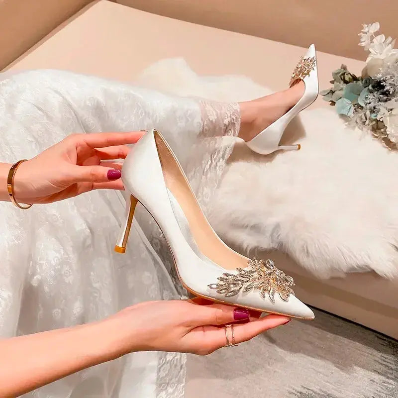 2024 Spring Summer Autumn New Wedding Shoes Red High Heels  Slim Heels Korean Version Pointed Toe Bride Shoes High Heels - Abysaz Kollectionz