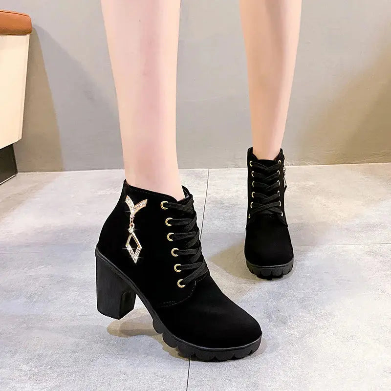 Comemore 2023 New Women Shoes Lace Up Ankle Boots Zapatos Mujer Fashion High Heels Ladies Casual Spring Pumps Platform Heel 42 - Abysaz Kollectionz