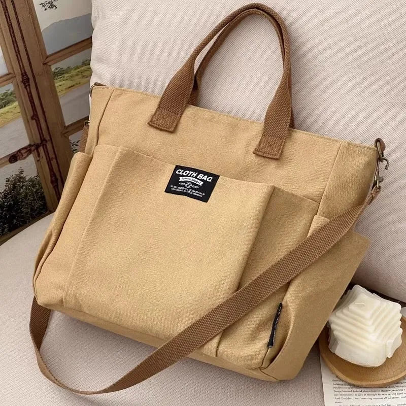 Urban Minimalist Female Student Large Capacity Commuting Horizontal Canvas Single Shoulder Diagonal Cross Portable Tote Bag Abysaz Kollectionz