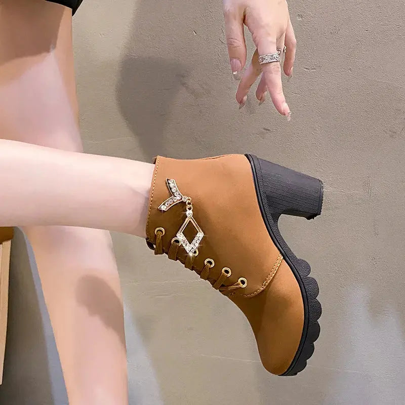 Comemore 2023 New Women Shoes Lace Up Ankle Boots Zapatos Mujer Fashion High Heels Ladies Casual Spring Pumps Platform Heel 42 - Abysaz Kollectionz