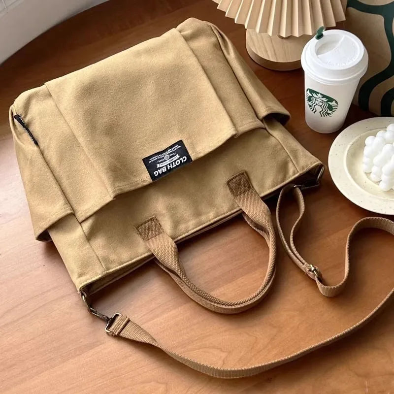 Urban Minimalist Female Student Large Capacity Commuting Horizontal Canvas Single Shoulder Diagonal Cross Portable Tote Bag Abysaz Kollectionz