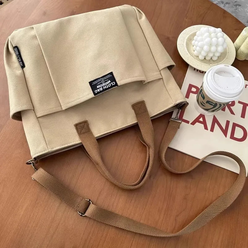 Urban Minimalist Female Student Large Capacity Commuting Horizontal Canvas Single Shoulder Diagonal Cross Portable Tote Bag Abysaz Kollectionz