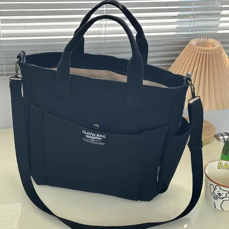 Urban Minimalist Female Student Large Capacity Commuting Horizontal Canvas Single Shoulder Diagonal Cross Portable Tote Bag Abysaz Kollectionz