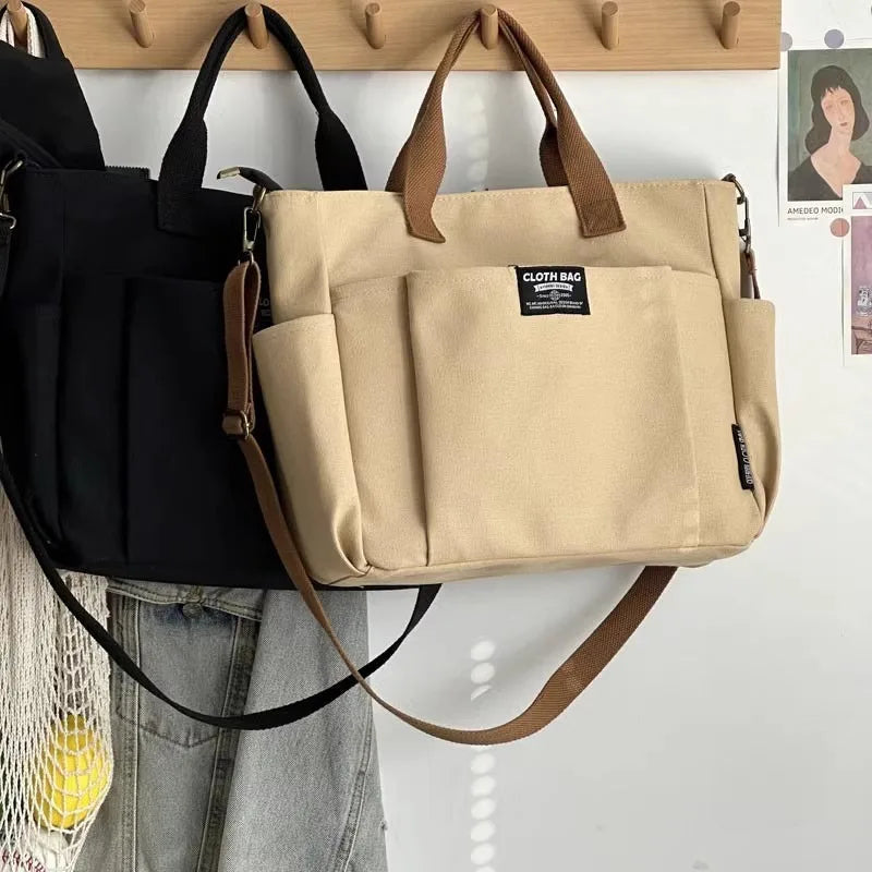 Urban Minimalist Female Student Large Capacity Commuting Horizontal Canvas Single Shoulder Diagonal Cross Portable Tote Bag Abysaz Kollectionz
