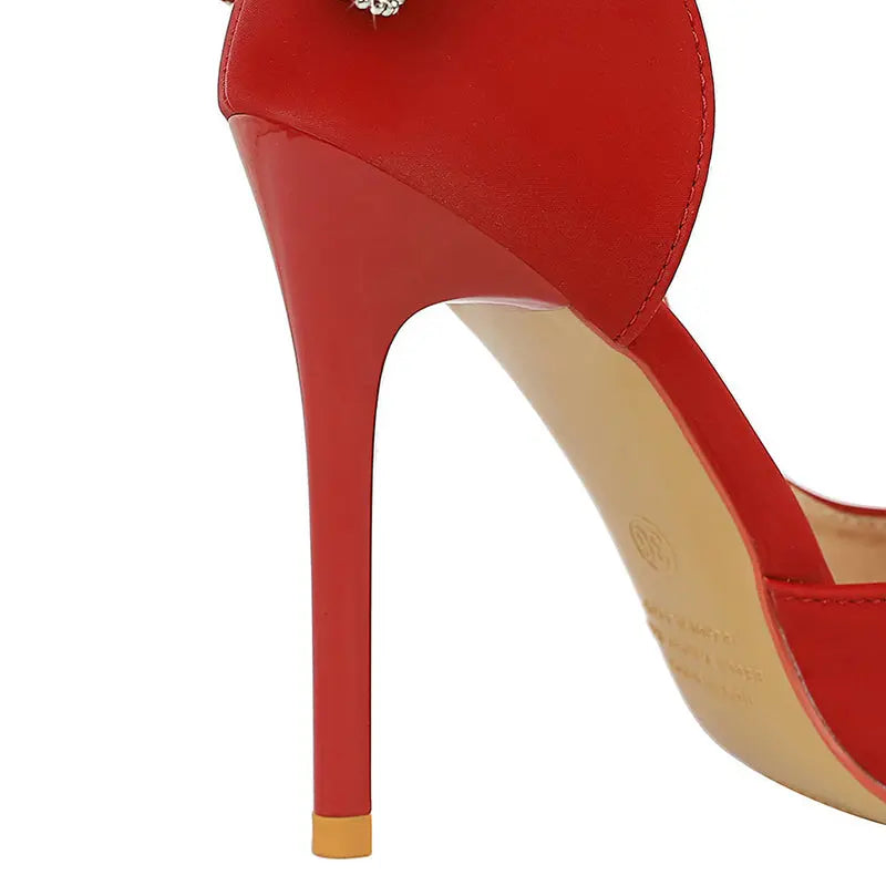 Women 10.5cm High Heels Silk Pumps Sweet Style Rhinestone Bow Super High Heels Lady Fetish Wedding Bridal Pink Green Blue Shoes - Abysaz Kollectionz