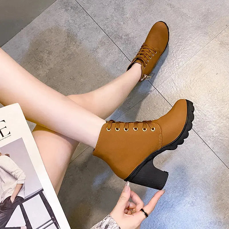 Comemore 2023 New Women Shoes Lace Up Ankle Boots Zapatos Mujer Fashion High Heels Ladies Casual Spring Pumps Platform Heel 42 - Abysaz Kollectionz