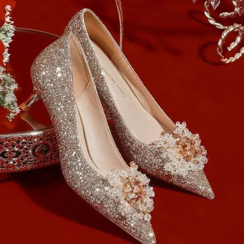 Golden Wedding Shoes Wedding Bridal Shoes Bridesmaid Crystal Shoes Celebrity Stiletto Women Shoes High Heels Shoes for Women Abysaz Kollectionz