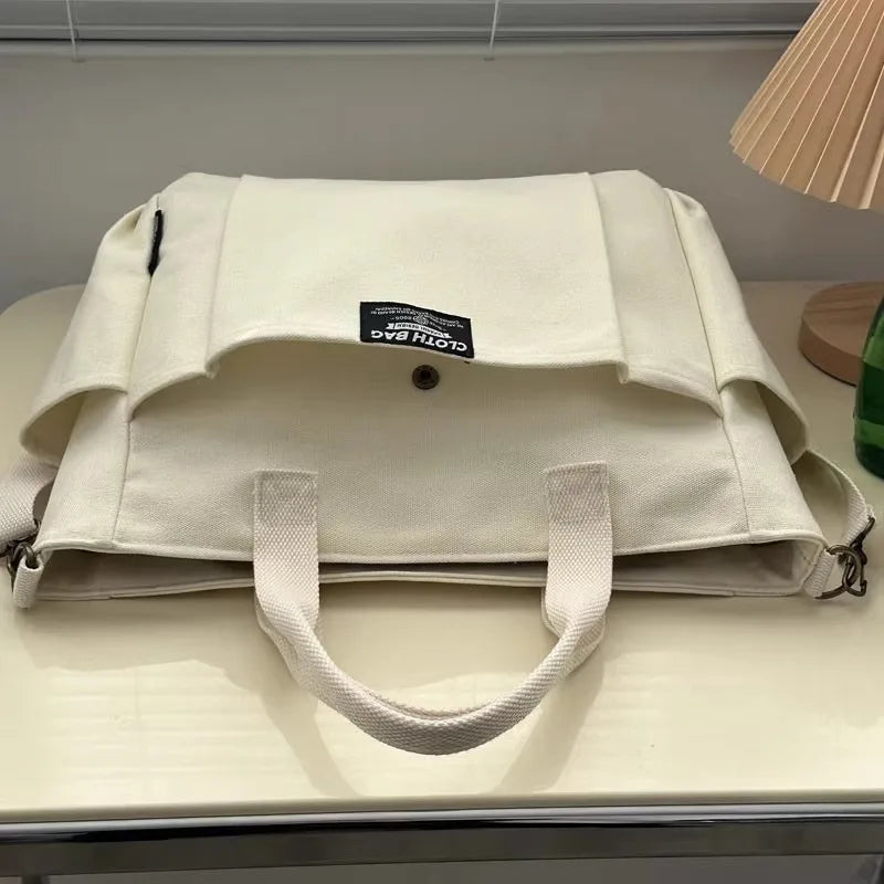 Urban Minimalist Female Student Large Capacity Commuting Horizontal Canvas Single Shoulder Diagonal Cross Portable Tote Bag Abysaz Kollectionz