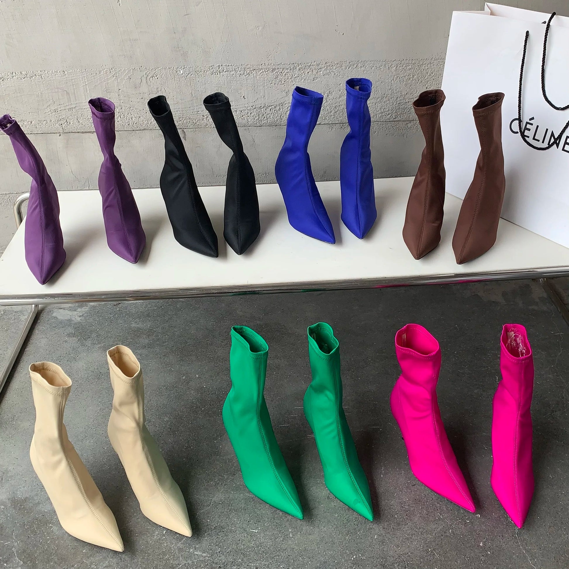 Eilyken 2025 New Spring Autumn Stretch Fabric Women Ankle Boots Sexy Pointed Toe High Heels Fashion Female Socks Pumps Shoes Abysaz Kollectionz