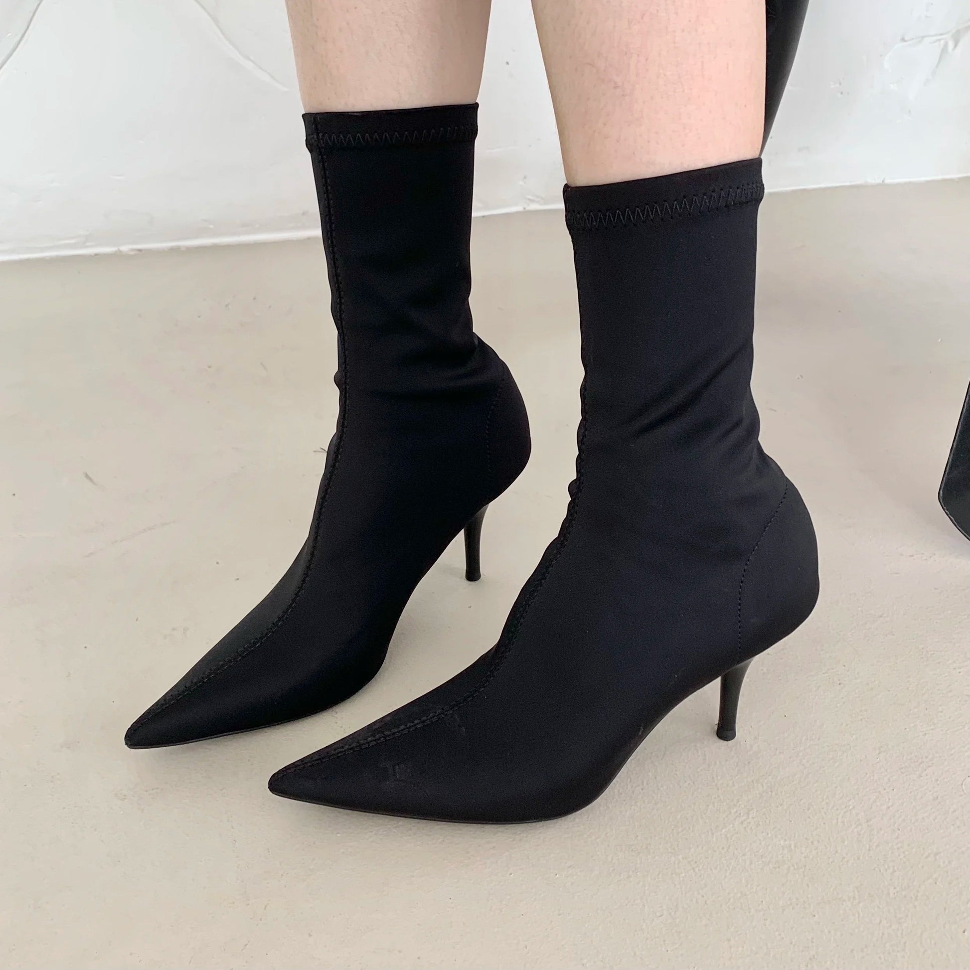 Eilyken 2025 New Spring Autumn Stretch Fabric Women Ankle Boots Sexy Pointed Toe High Heels Fashion Female Socks Pumps Shoes Abysaz Kollectionz
