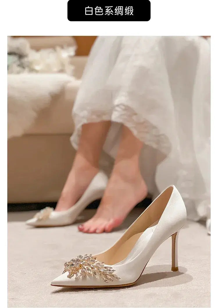 2024 Spring Summer Autumn New Wedding Shoes Red High Heels  Slim Heels Korean Version Pointed Toe Bride Shoes High Heels - Abysaz Kollectionz