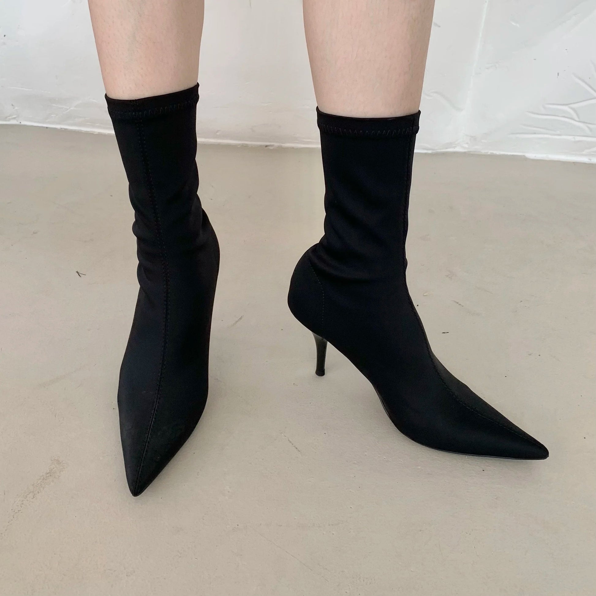 Eilyken 2025 New Spring Autumn Stretch Fabric Women Ankle Boots Sexy Pointed Toe High Heels Fashion Female Socks Pumps Shoes Abysaz Kollectionz