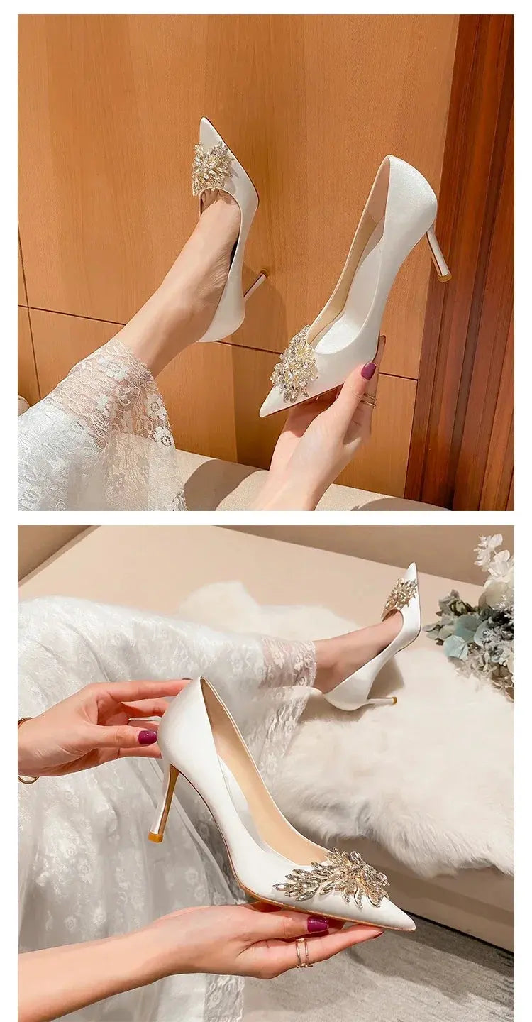 2024 Spring Summer Autumn New Wedding Shoes Red High Heels  Slim Heels Korean Version Pointed Toe Bride Shoes High Heels - Abysaz Kollectionz