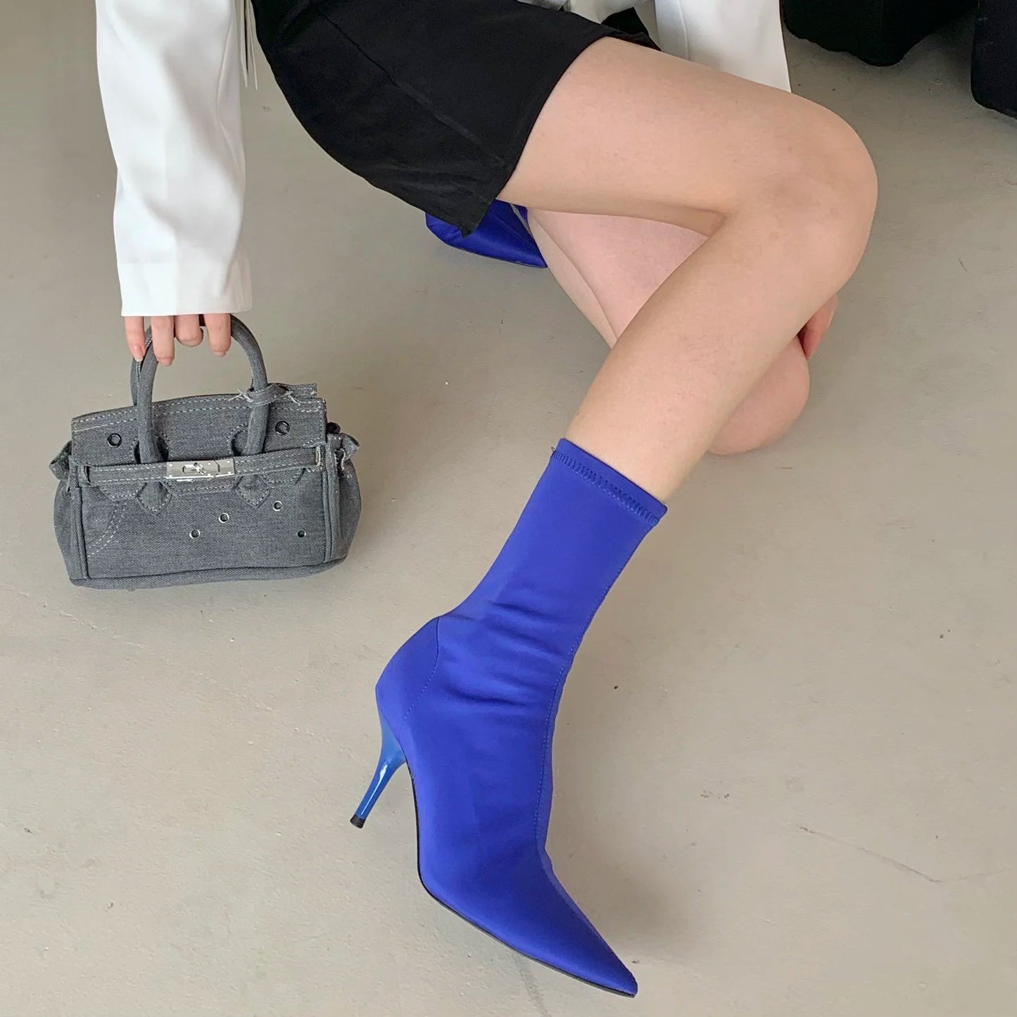 Eilyken 2025 New Spring Autumn Stretch Fabric Women Ankle Boots Sexy Pointed Toe High Heels Fashion Female Socks Pumps Shoes Abysaz Kollectionz