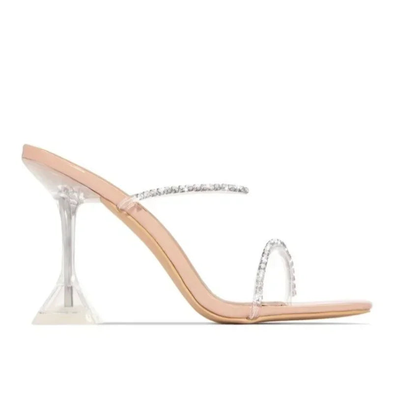 2023 Fashion Shoes for Women Slingbacks Women's High Heels Summer Solid Square Toe Crystal Sexy Slip-on Party High Heels Abysaz Kollectionz