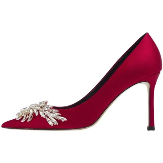 2024 Spring Summer Autumn New Wedding Shoes Red High Heels  Slim Heels Korean Version Pointed Toe Bride Shoes High Heels Abysaz Kollectionz