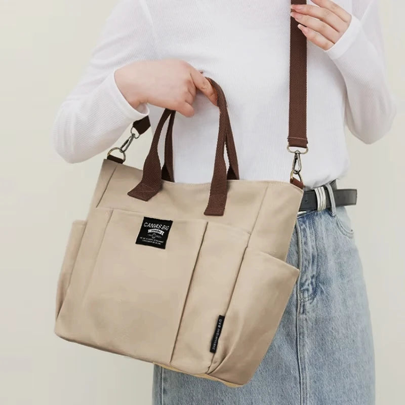 Urban Minimalist Female Student Large Capacity Commuting Horizontal Canvas Single Shoulder Diagonal Cross Portable Tote Bag Abysaz Kollectionz