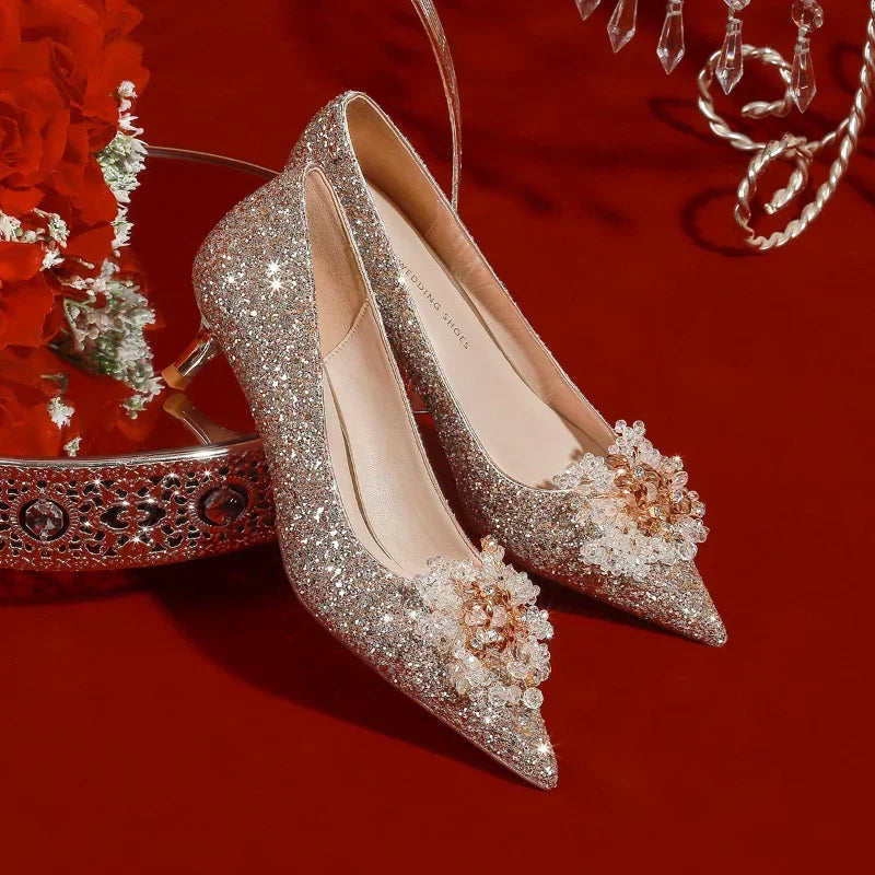 Golden Wedding Shoes Wedding Bridal Shoes Bridesmaid Crystal Shoes Celebrity Stiletto Women Shoes High Heels Shoes for Women Abysaz Kollectionz