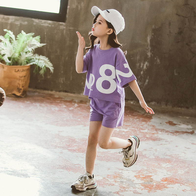 Loose Children's Wear Girl Short-sleeved Big Kids Sports Two-piece Suit - Abysaz Kollectionz
