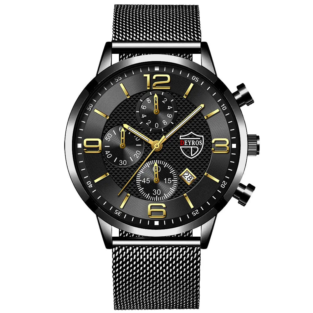 Men's Calendar Watch Business Stainless Steel Luminous Quartz Wrist Watch - Abysaz Kollectionz