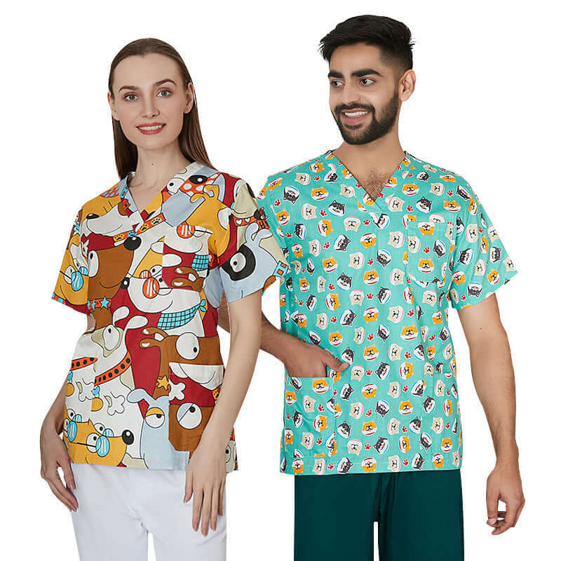 Men's And Women's V-neck Printed Surgical Clothes, Hand Washing Clothes, Work Clothes, Short Sleeves Abysaz Kollectionz