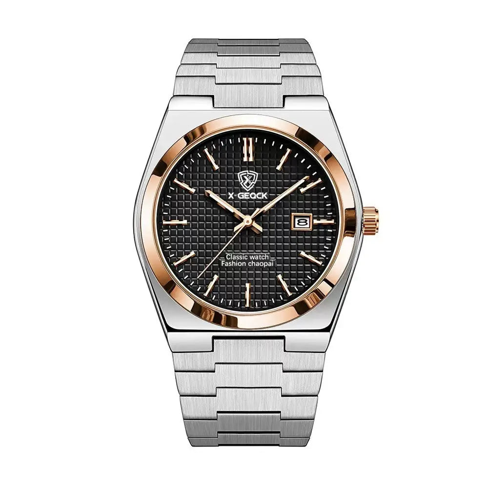 Men's Watch Quartz Simple Fashion Wrist Watch Steel Belt Waterproof Calendar Genuine Goods - Abysaz Kollectionz