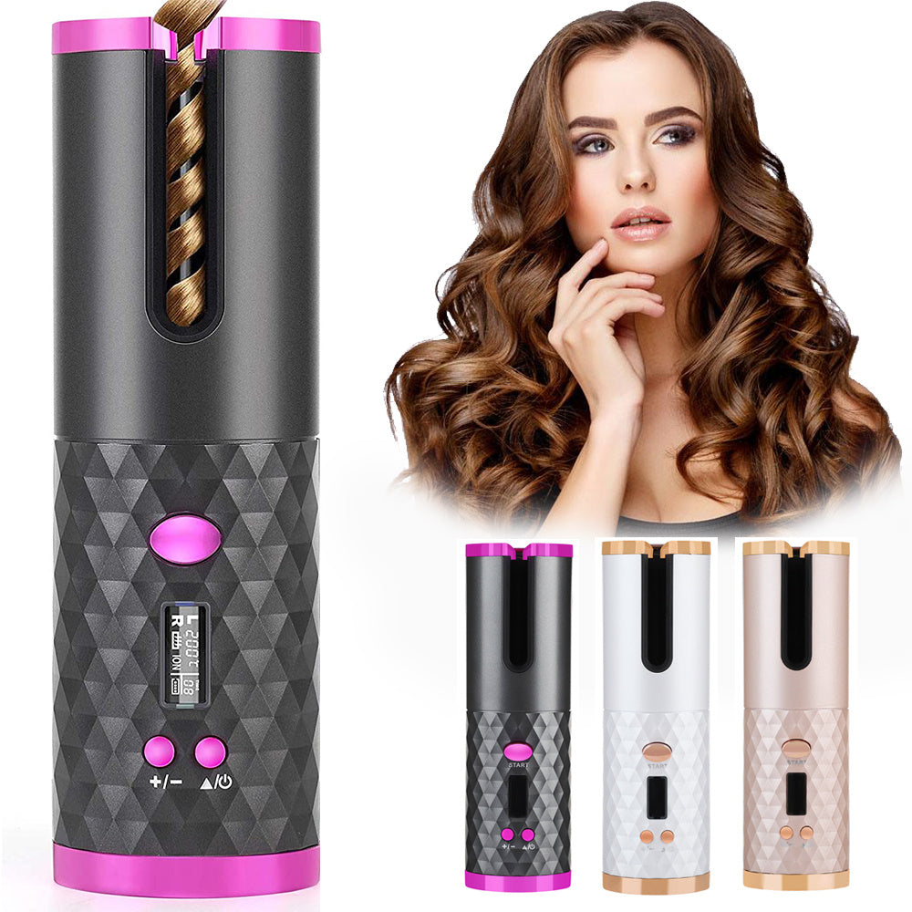 Rechargeable Automatic Hair Curler Women Portable Hair Curling Iron LCD Display Ceramic Curly Rotating Curling Wave Styer Abysaz Kollectionz