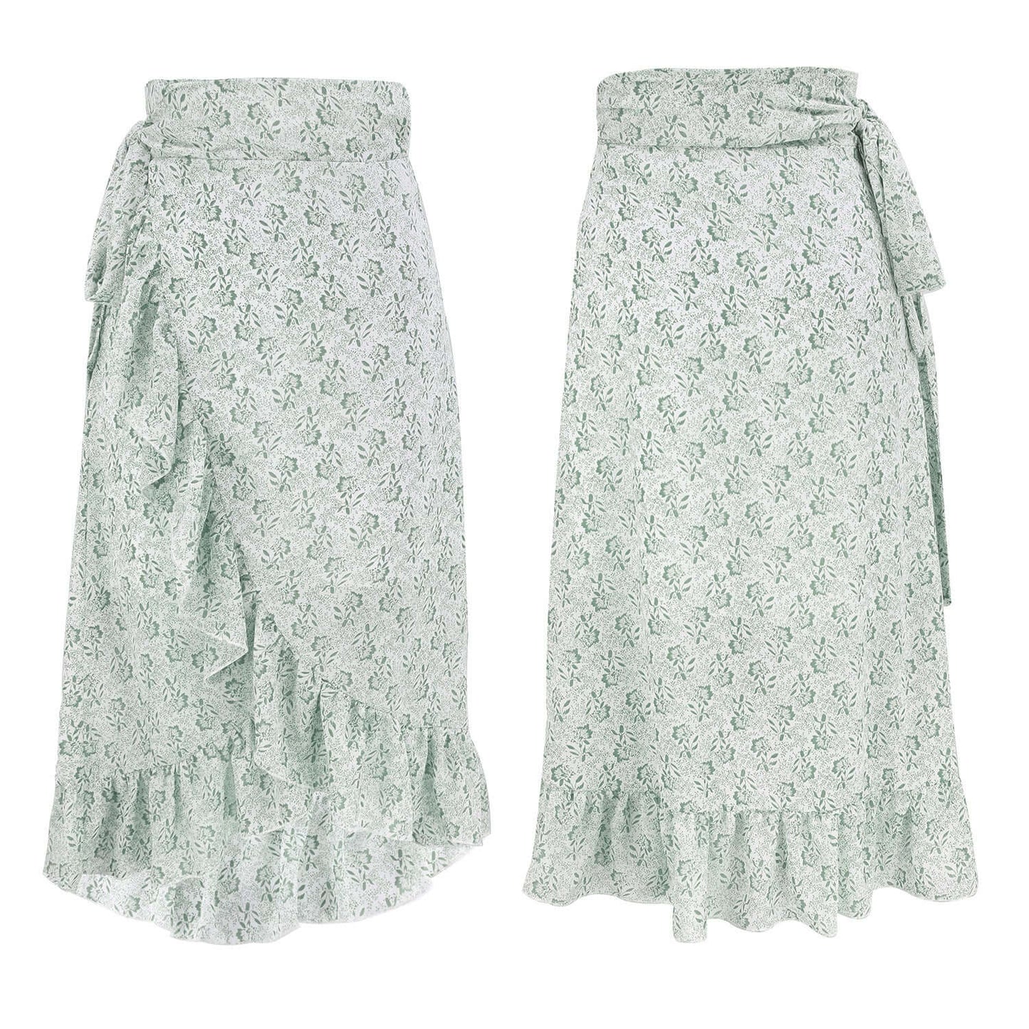 Woman Skirts High Waist Fashion Long Black Knotted Tied Wrap Floral Ruffle Chiffon A-Line Split Skirt Spring Summer Clothes - Abysaz Kollectionz