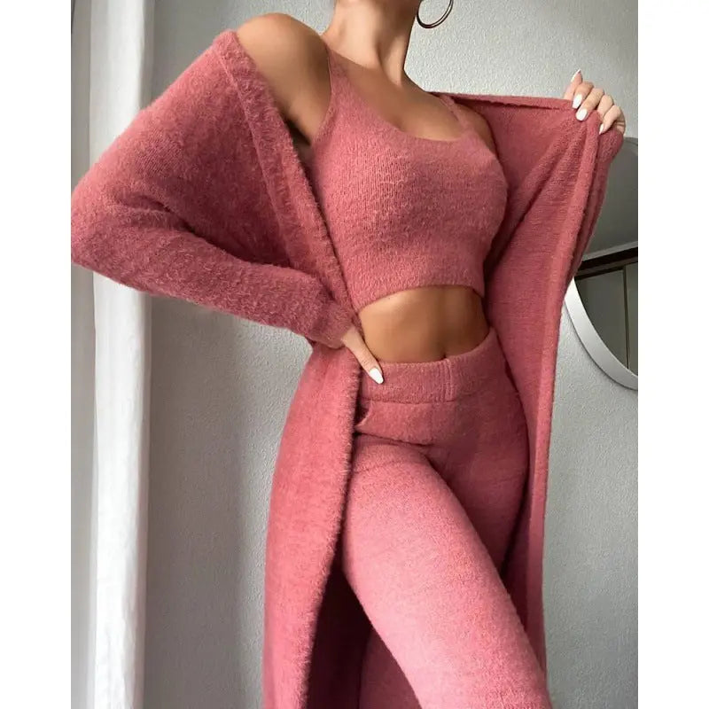 Cozy Pajama Set, 3 Piece Lounge Set, Cute Loungewear, Warm Suit Sets, Matching Set, Lounge Set, 3 Piece Pant Sets, Women Winter Dress - Abysaz Kollectionz