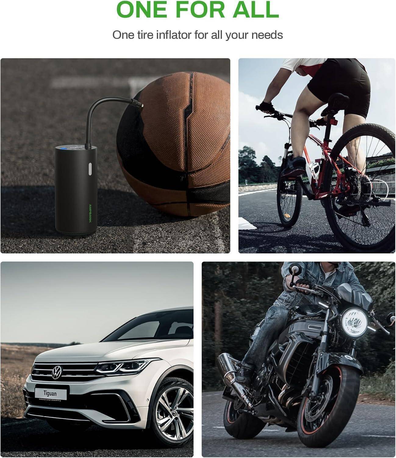 AMPBANK AT004 Smart Portable Tire Air Pump For Cars, Motorcycles, Bicycles And Balls With Pressure Gauge And LED Screen For Fast Inflation - Abysaz Kollectionz