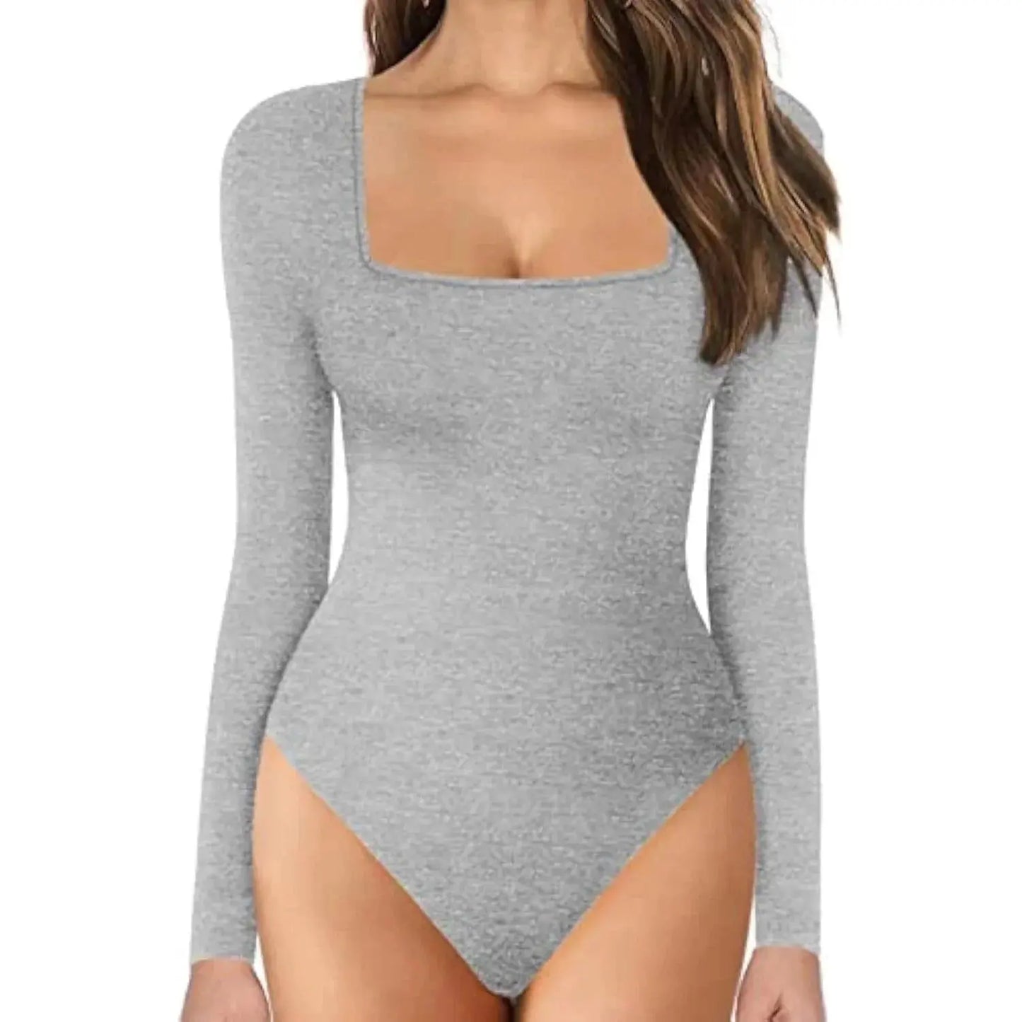 Women Long Sleeve Square Neck Tummy Shaper Bodysuit Sexy Slimming Elegant Underwear