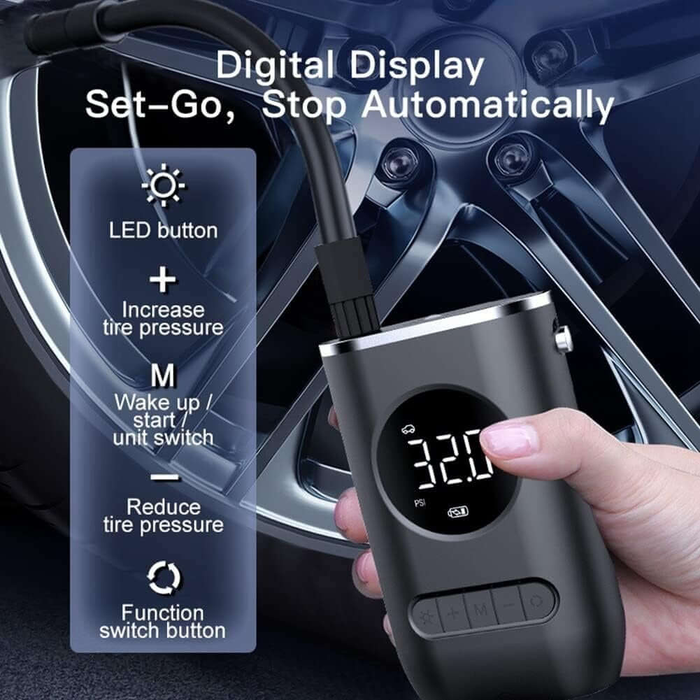 Abysaz Kollectionz Tire Inflator Portable Air Compressor,Portable Electric Inflator 150PSI Cordless Electric Ball Inflator Rechargeable Bicycle Air  Inflator With Digital LED Display - Abysaz Kollectionz